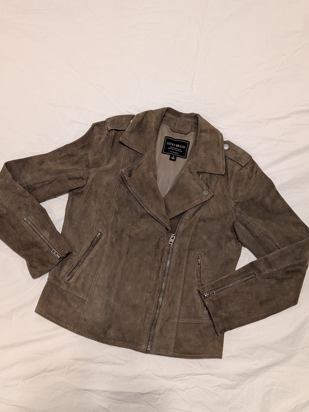 Lucky Brand Women's Taupe Suede Moto Jacket